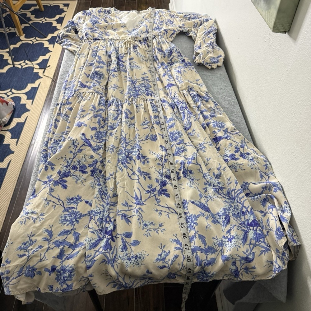 Few Moda Lined V-neck Long Sleeve Blue White Floral Maxi Dress Women's Small - Picture 12 of 14